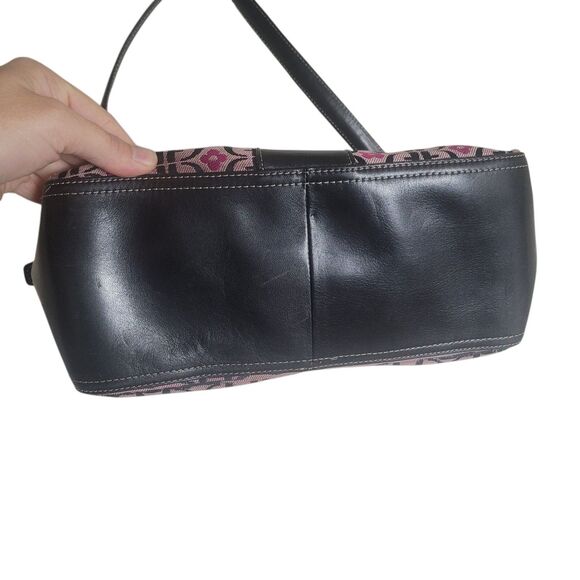 Fossil Monogram Shoulder Bag Purse Handbag Pink Black Leather Trim Flower Boho - Picture 7 of 13